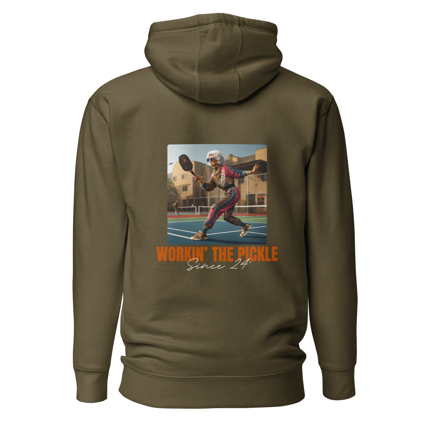 unisex premium dnk workin the pickle funny pickleball hoodie military green