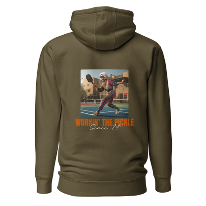 unisex premium dnk workin the pickle funny pickleball hoodie military green