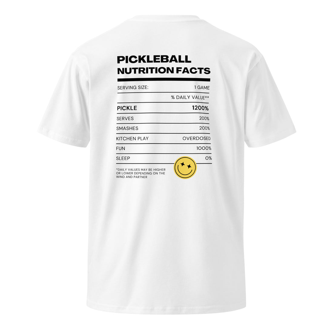 unisex premium dnk pickleball nutrition label funny t shirt white